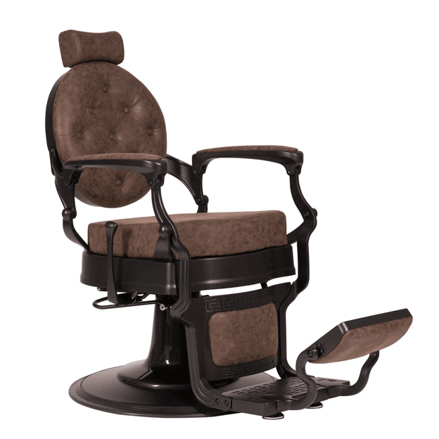 Fauteuil barbier >BUZZ BLACK - OLD BROWN EDITION< Swisshairdesign