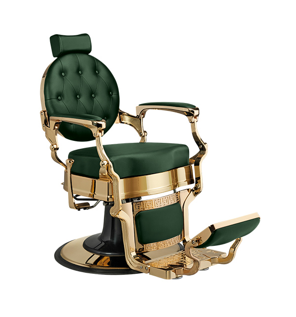 Fauteuil barbier >BUZZ GOLD - GREEN EDITION< Swisshairdesign