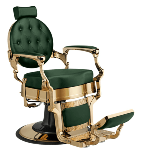 Fauteuil barbier >BUZZ GOLD - GREEN EDITION< Swisshairdesign