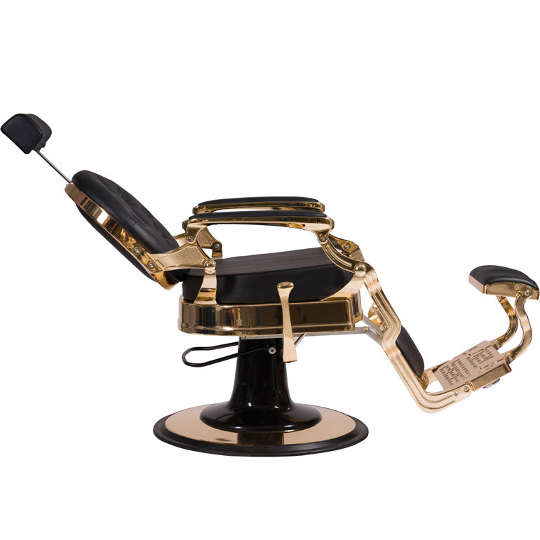 Fauteuil barbier >BUZZ GOLD - BLACK EDITION< Swisshairdesign